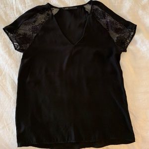 Black Silk Top with Lace detail
